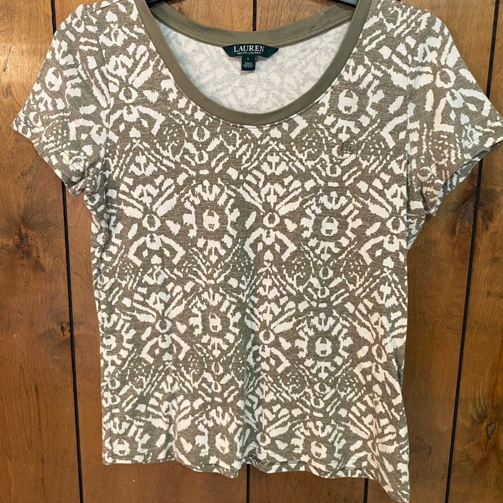 Ralph Lauren Olive and White Patterned Tee
